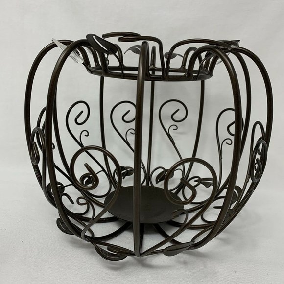 Partylite Pumpkin Metal Pillar Candle Holder (Scrolls & Leaves - Fall Decor)